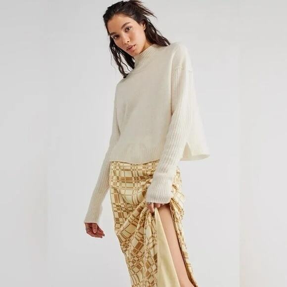 Free People Aubrey Cashmere Turtleneck Sweater Ivory L - Picture 1 of 7